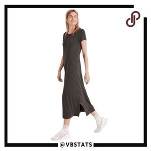 Madewell Womens Heather Short Sleeve Slit T-shirt Midi Dress‎ Charcoal Large